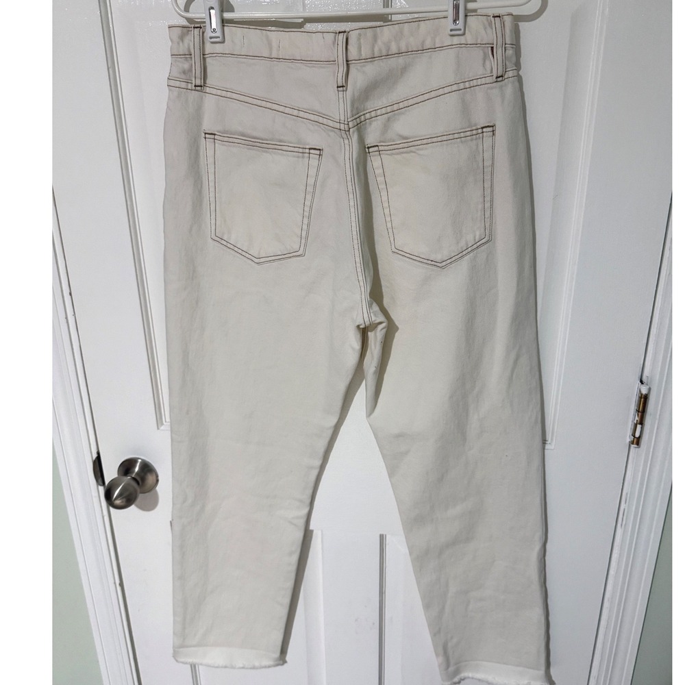 FRAME Le Mec Off White Contrast Stitch Raw Hem Straight Leg Jeans 29 - Picture 2 of 4